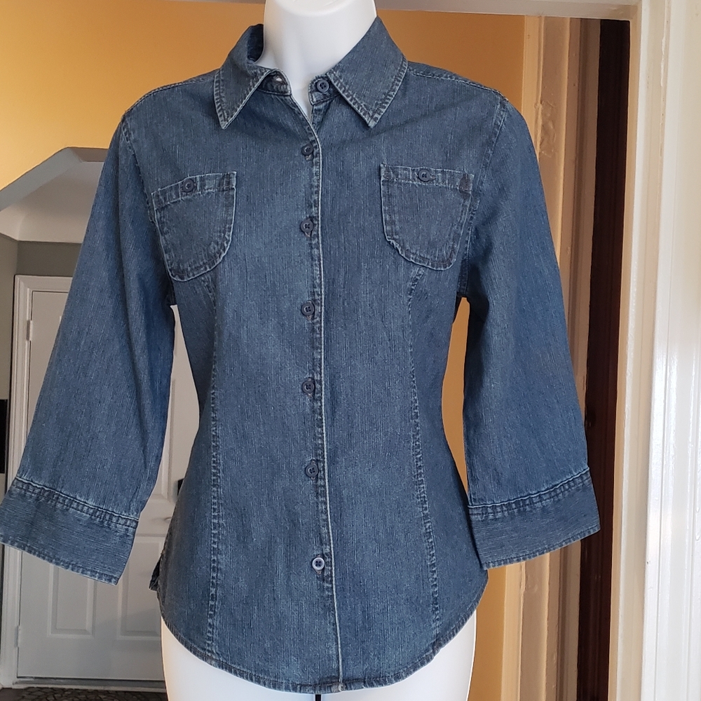 Riders button jean top, 3/sleeves